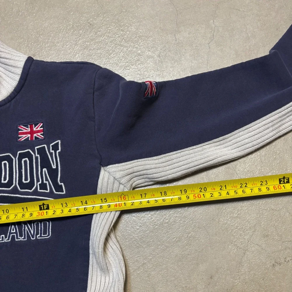 G-Crown London England Y2K Zip Up Sweater Navy Blue Ribbed Fleece XL Womens - Picture 7 of 9